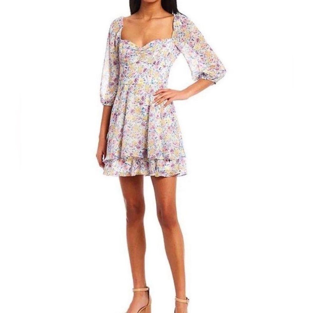 B Darlin Cottagecore Prairie Mini 3/4 Sleeve Floral Dress